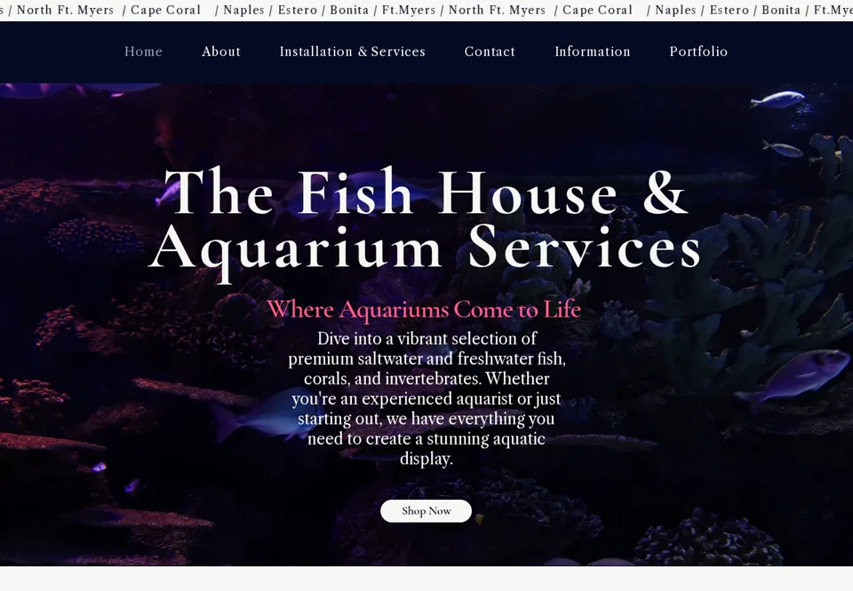 The Fish House & Aquarium Services website homepage